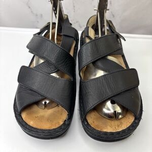 Finn Comfort Sandals Women's Slingback Black Leather Buckle sz 38 D US 7 Strappy